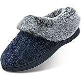 LORDFON Womens Winter House Slippers Memory Foam，Warm Closed Back Indoor Slippers For Women With Soft Faux Fur Plush Collar,Cozy Ladies Slip-on bedroom Home Slippers Non-Slip