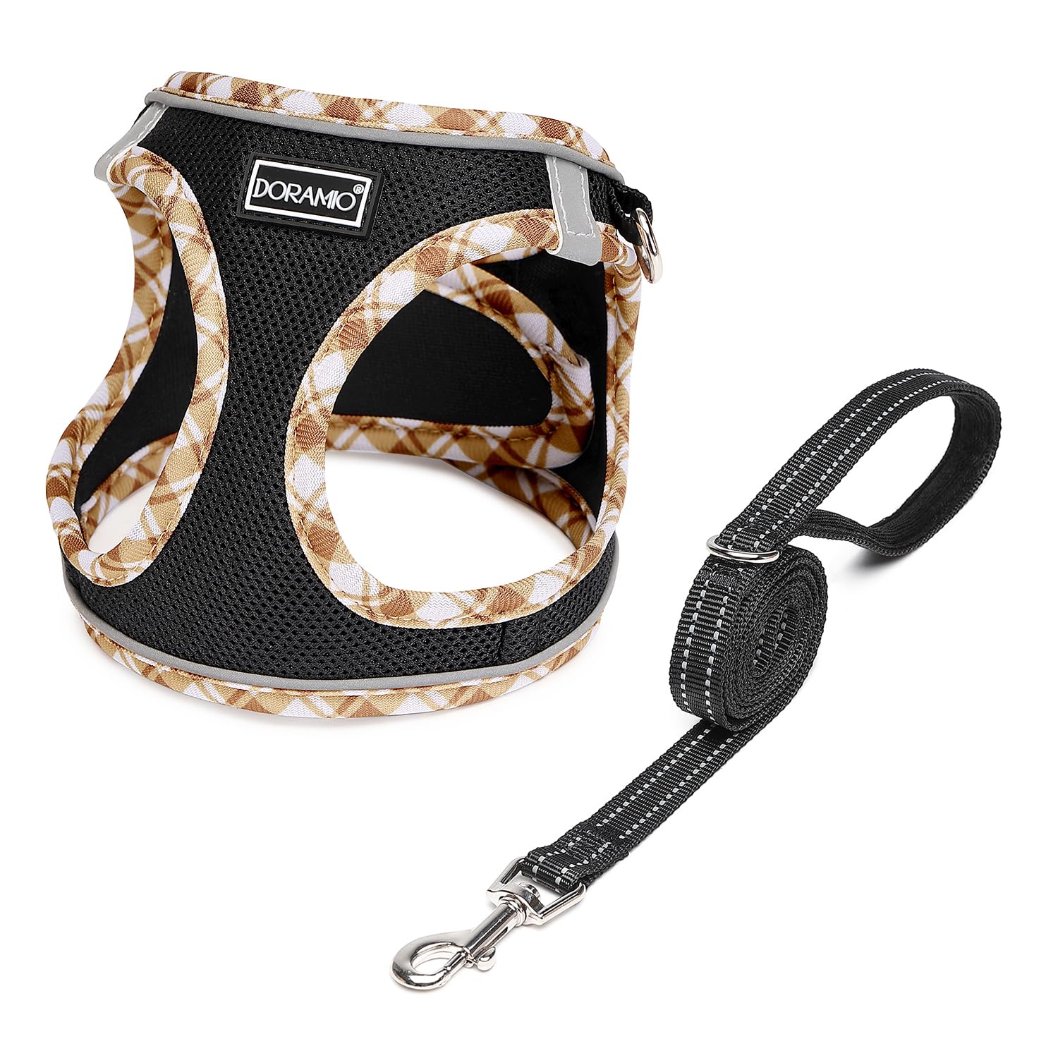DORAMIO Step-in Dog Harness and Leash Set, Soft Mesh No-Chock Reflective Breathable Easy Walk Lightweight Vest Harnesses with Safety Buckle for Small Dogs, Cats, Puppies (Black Yellow, XS) — image 1