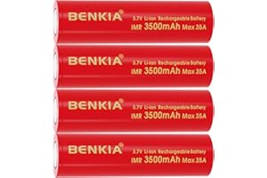 BENKIA 18650 Rechargeable Battery 3500mAh 3.7Volt Flat Top 4 Pack Large Capacity 18650 Batteries for Headlamp Led Flashlight