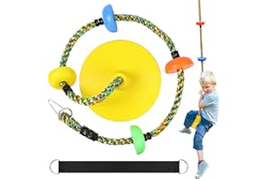 TOPNEW Tree Swing for Kids,Heavy Duty Single Disc Seat Climbing Rope Set with Hanging Strap and Platform Carabiners for Backyard Treehouse and Outdoor Playground Accessories(Yellow)