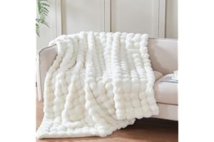 Serenhom 50x60 Inches Ultra-Soft Fuzzy Faux Fur Plush Throw Blanket - Thick, Warm Sherpa for Couch, Sofa, Bedroom, Camping - Decorative Blanket for Cozy Warmth, Bubble Ivory White