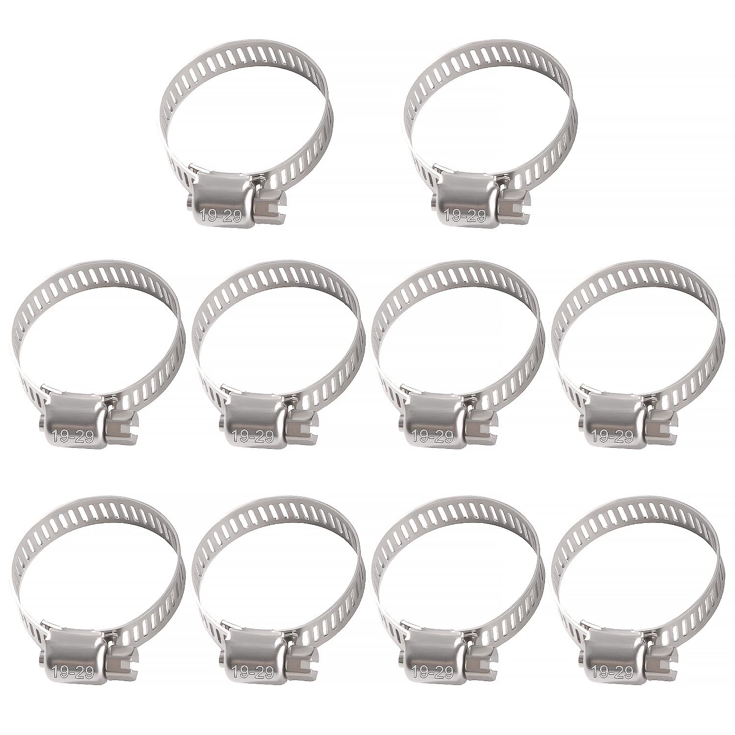 YIXISI 10pcs 19-29mm Stainless Steel Hose Clamps, Adjustable Hose Clips, Silver