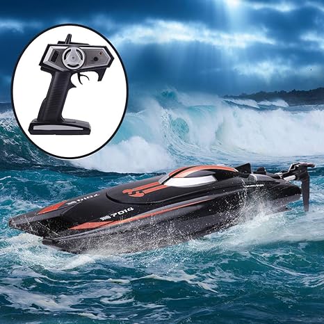 Amazon Co Jp Rcボート高速rcレーシングボート25km H 100m制御距離水冷システム付き高速船 2 4g充電式電気リモートコントロールスピードボートツインモーター子供おもちゃ Black Orange Two Batteries ホーム キッチン