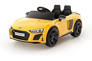 Smart BeBe Audi R8 Spyder Children Electric Ride On Car W/Dual Motors 12V Battery LED Lights Player 3-8 Years (Yellow)