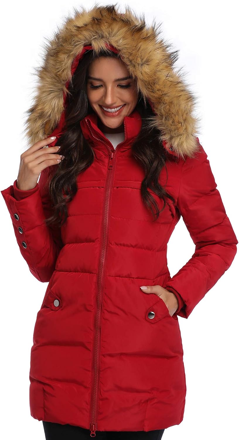 Epsion Women's Hooded Thickened Long Down Jacket Winter Down Parka Puffer Jacket: Clothing