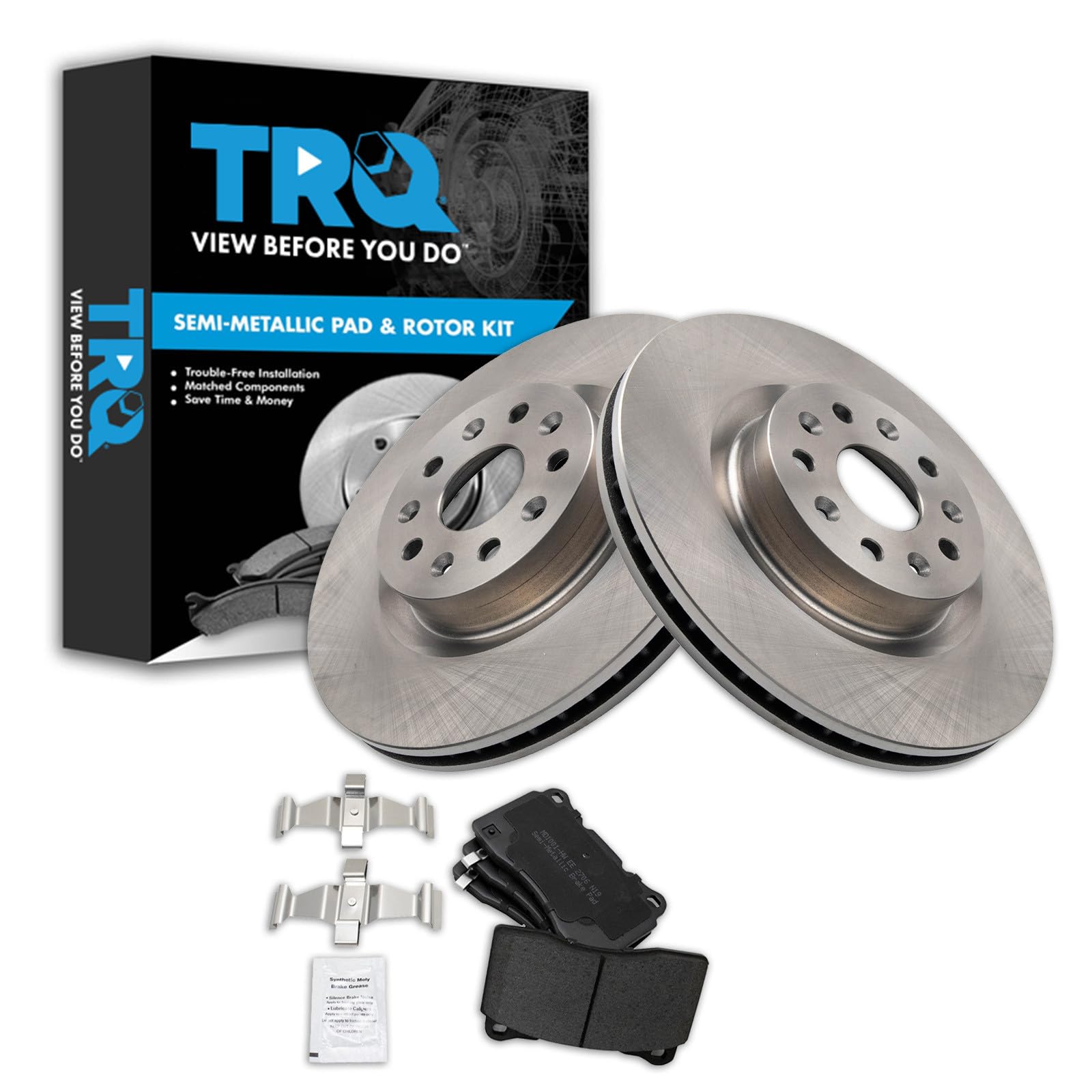 TRQ Front Brake Pad and Rotor Set Semi Metallic Compatible with 2014-2018 Cadillac CTS 2016-2018 CT6 Image