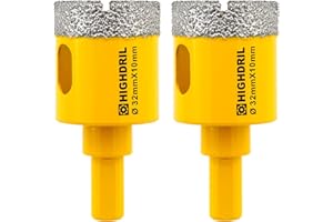 HIGHDRIL Diamond Core Drill Bit,2Pcs Diameter 32mm 1-1/4" with Triangle Shank Vacuum Brazed Hole Saw for Concrete Granite Mar