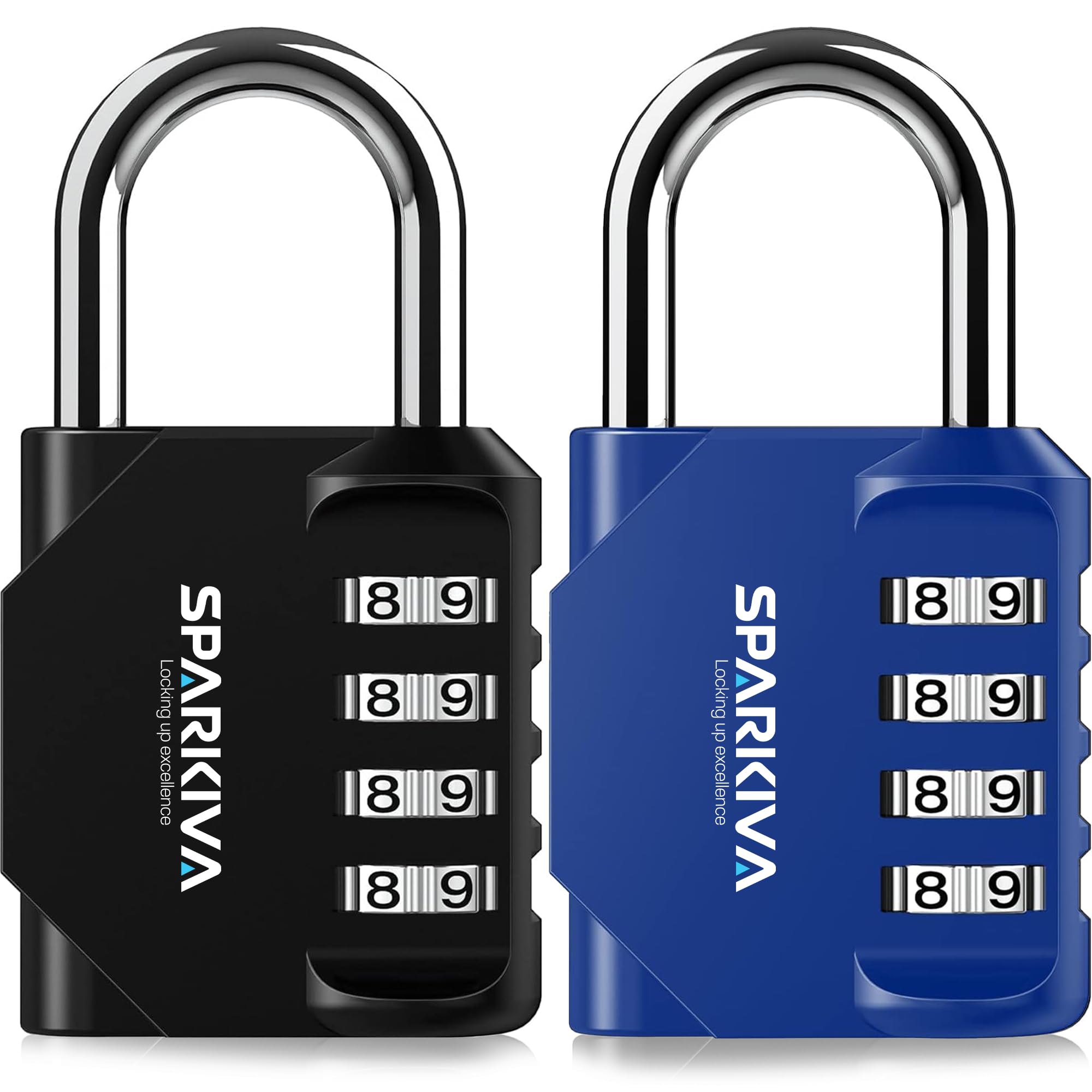 Sparkiva Combination Padlock with Code, 4 Digit Heavy Duty Padlock Weatherproof & Rust-Resistant 2 Pack Gym Locker Padlocks for School & Garage – Secure & Durable Code Padlock,Black & Blue
