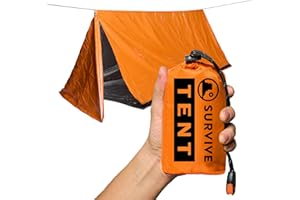 SURVIVE Survival Tent with Doors, 2 Person Mylar Emergency Camping Hiking Shelter for Survival Kits, All Weather Thermal Protection, Includes 22 ft of Paracord and Whistle