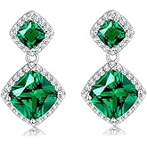 925 Sterling Silver Stud Earrings, 3.0ct Square Emerald Cut CZ Birthstone, Hypoallergenic, Princess Style, Drop Dangling Earrings for Women's Jewelry Gift