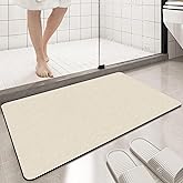 Diatomaceous Earth Bath mat Bathroom Rugs Super Absorbent Quick Dry Non Slip Bath Mat Thin Bathroom Floor Mats Fit Under Door-Shower Rug for in Front of Bathtub Shower, Beige, 15.7"*23.6"