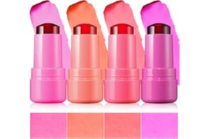 Erinde 4 Colors Cooling Water Jelly Tint, Jelly Blush Stick, Sheer Lip & Cheek Stain, Buildable Watercolor Finish, Multi-Use Matte Blush Lip Tinted Makeup, Waterproof Long Lasting Lip Gloss