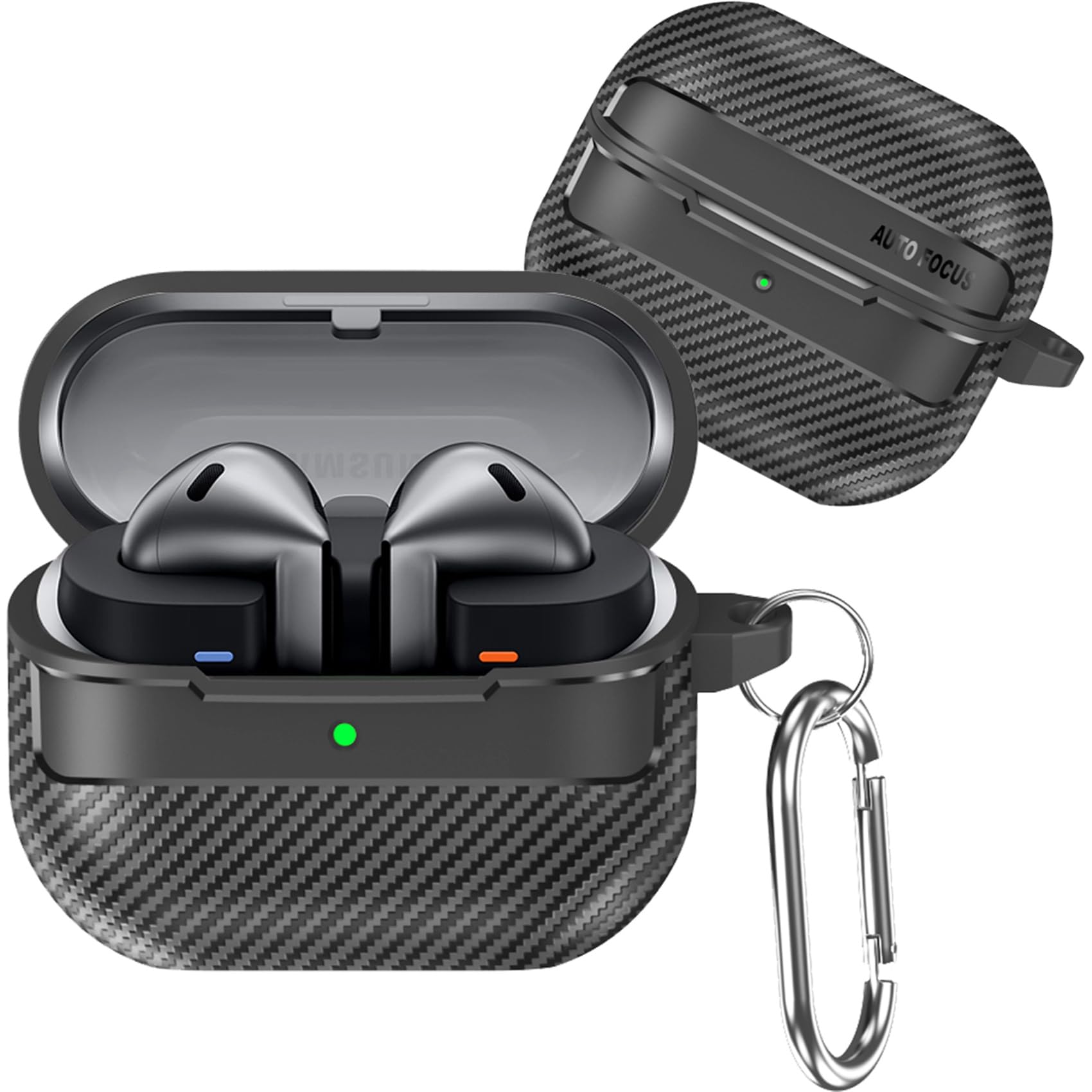 Photo 1 of Ephoou for Samsung Galaxy Buds 3 Pro/Galaxy Buds 3 Cover Case with Carabiner Keychain, Carbon Fiber Style Vegan Leathe Full Body Shockproof Case for Samsung Galaxy Buds3 Pro Carbon Fiber Black