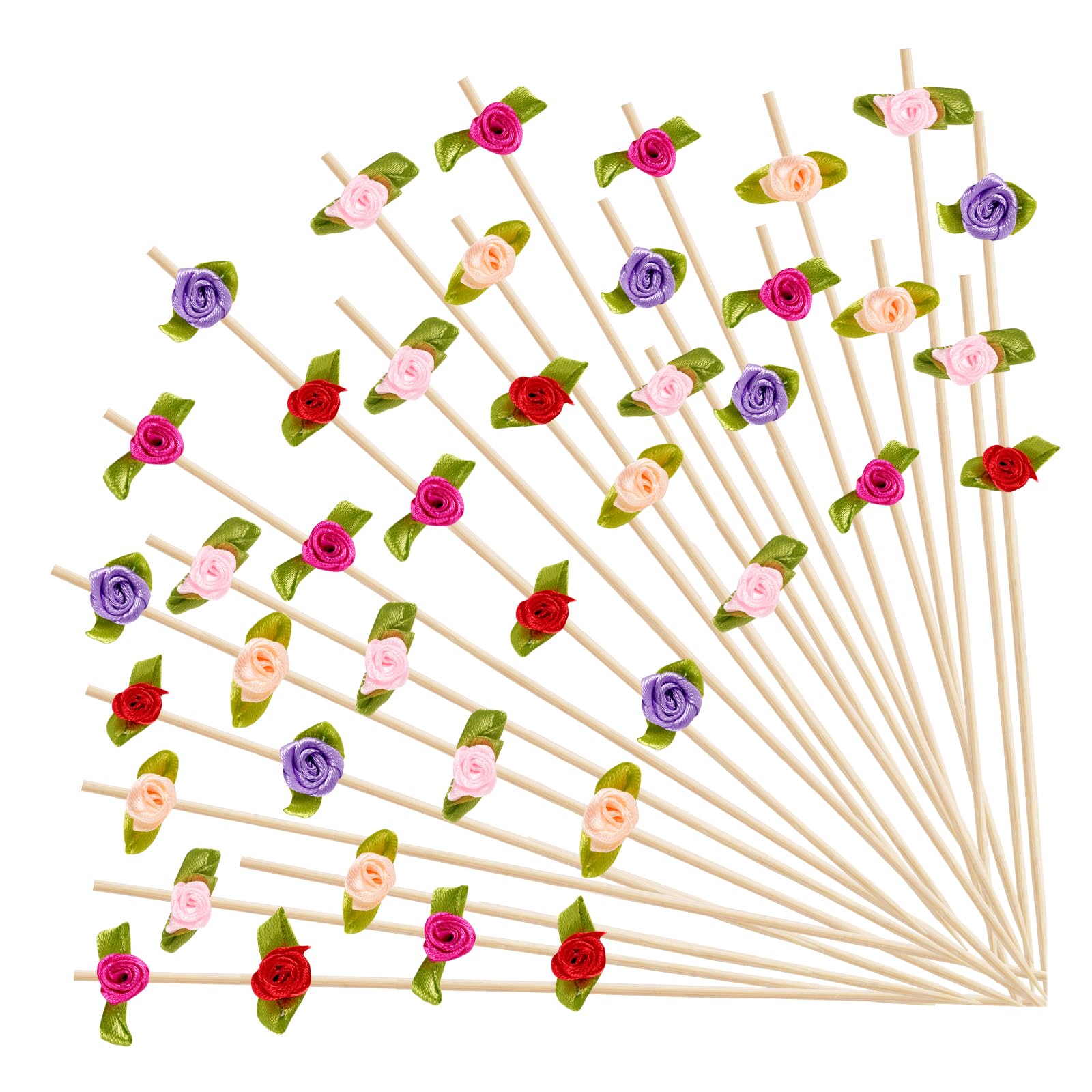 Photo 1 of 100 pcs Valentines Day Cocktail Picks Multicolored Roses Bamboo Fancy Toothpicks for Appetizers,Cupcakes Decorative Bridal Wedding Spring Party Food Drinks Fruit Skewer Sticks