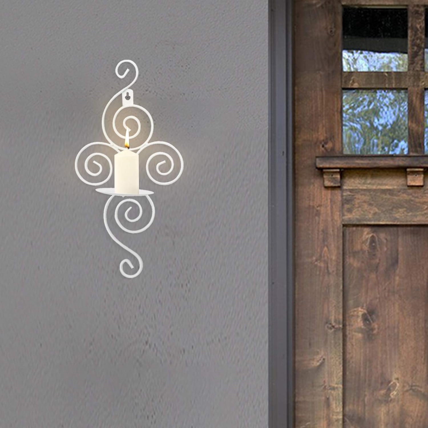 Dyna-Living Wall Sconce Candle Holder Wall Candle Sconces Set of 2 Elegant Swirling Iron Hanging Wall Candle Holders for Living Room Bathroom Fireplace Interior Home Decor(White): Kitchen & Dining