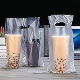 Tinlade 200 Pcs Clear Handle Drinking Poly Bags Bulk 2 Cup and 1 Cup Plastic Portable Cup Carrier Holder Bag Packaging Delivery Hanging Hole, 6.3 x 10.2, 12.2 x 10.2 Inch