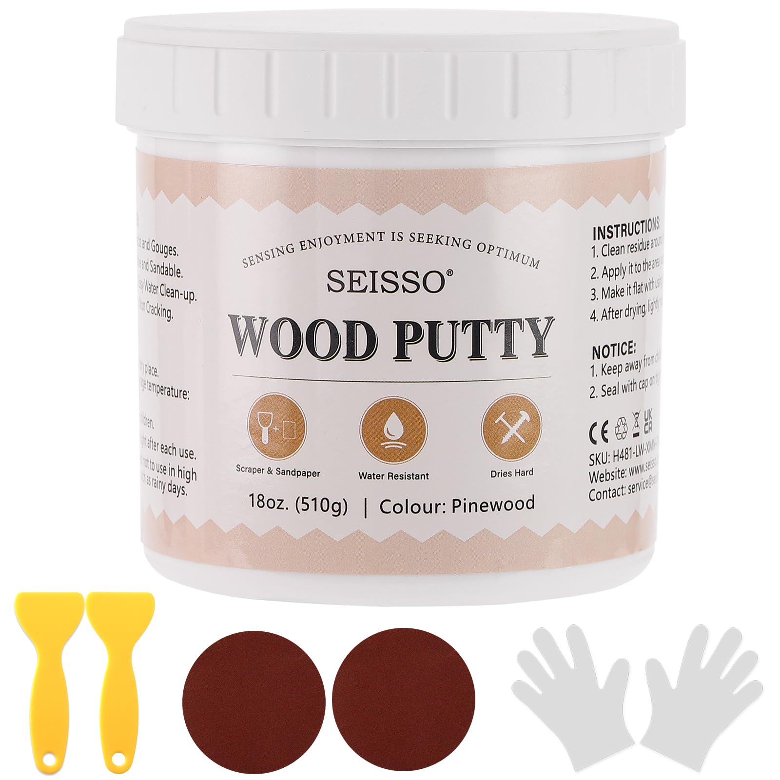 SEISSO Wood Filler, 500g Pinewood Wood Repair Putty, Furniture Repair Set for Repairing Scratches, Stains, Cracks, Hole, Table, Bed, Cabinet, Paintable Stainable & Quick Drying (Pinewood)