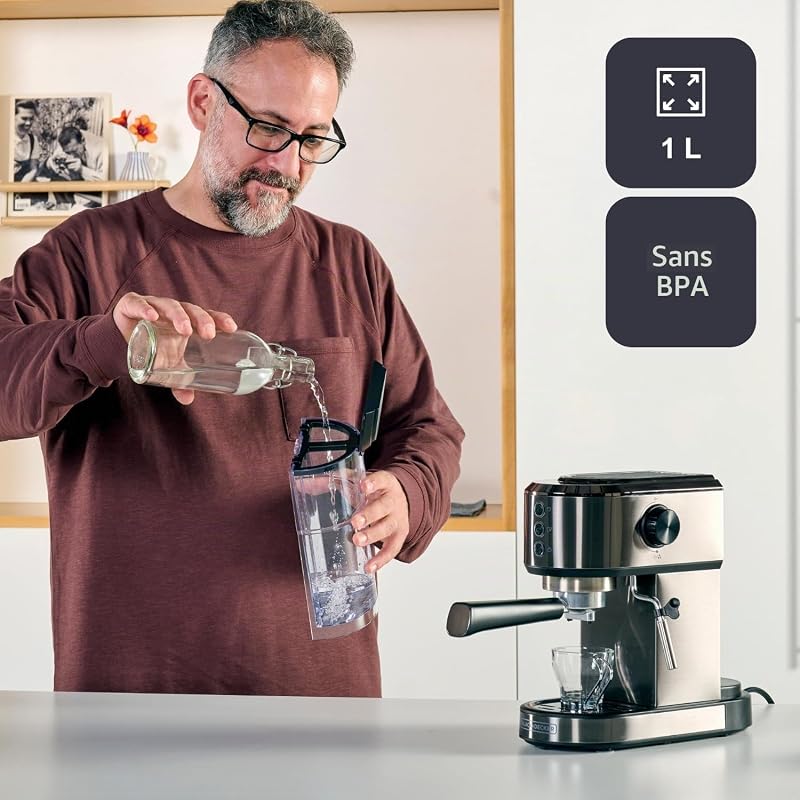 - Machine à Espresso BXCO1350E | 1350W | 20 Bars | Système Thermoblock | Filtres 1 et 2 Tasses | Buse Vapeur Orientable | Réservoir Amovible 1L | Plateau Chauffe-Tasses et Ramasse-Gouttes — photo 6 sur 8