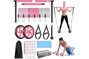 BBTOPS Pilates Bar Kit with Resistance Bands,Ab Roller,2 in 1 Foot Strap & Handle,Door Anchor Pilates Equipment with Resistance Bands, Portable Home Gym Yoga Fitness Bar for Women & Men