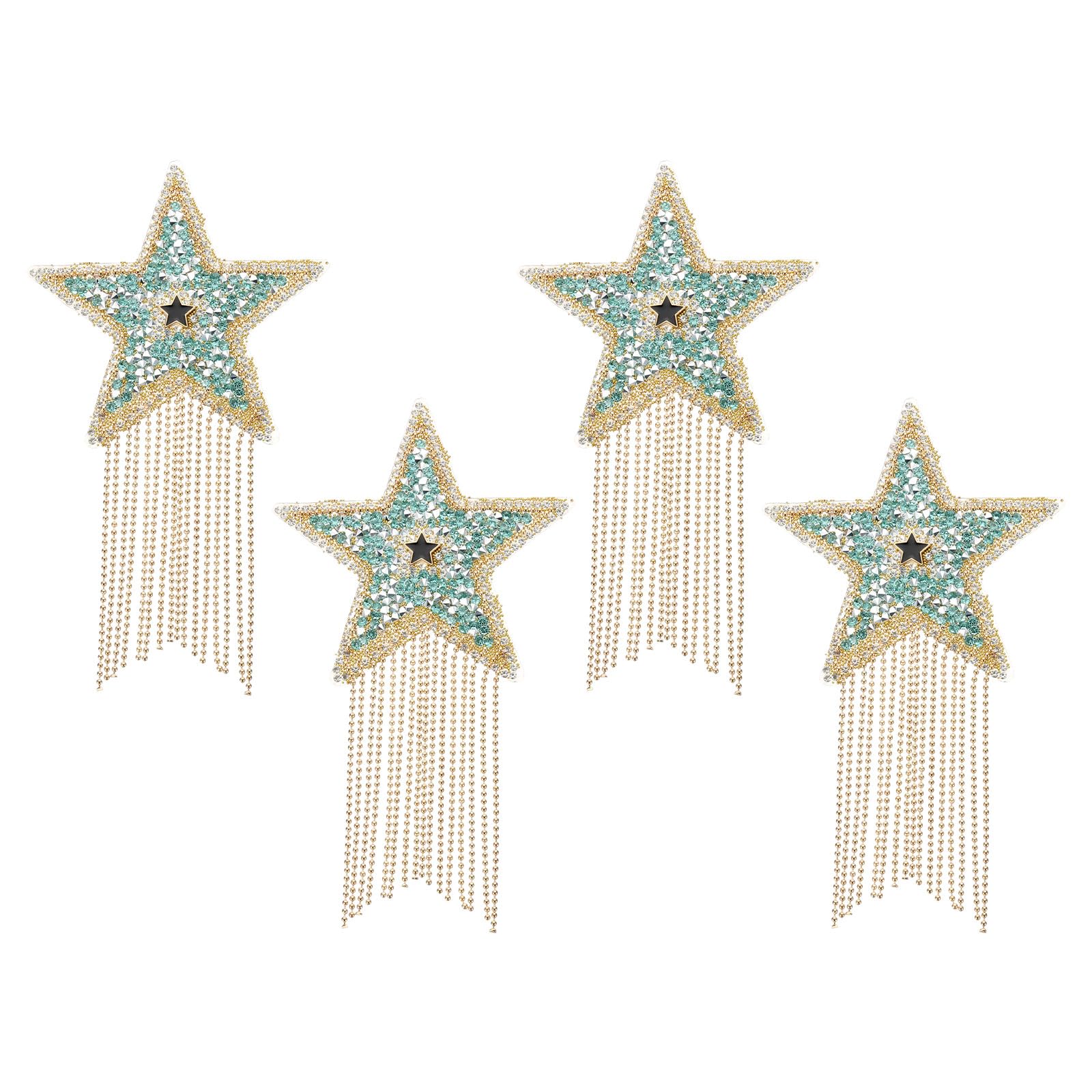 Photo 1 of PATIKIL Star Rhinestone Patches, 4 Pcs Star Shape Iron on Applique Patches Rhinestone Applique Glitter Crystal Patches with Gold Tassel for Shoes Clothes Pants Bags, Lake Green
