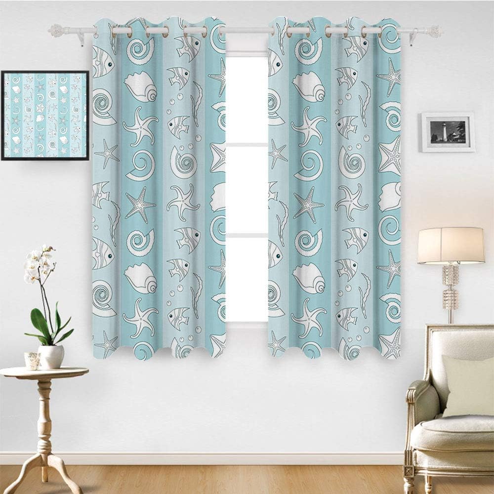 Waterproof Window Curtain 55W x 63L InchDraperies for Bedroom.Nautical Marine Theme