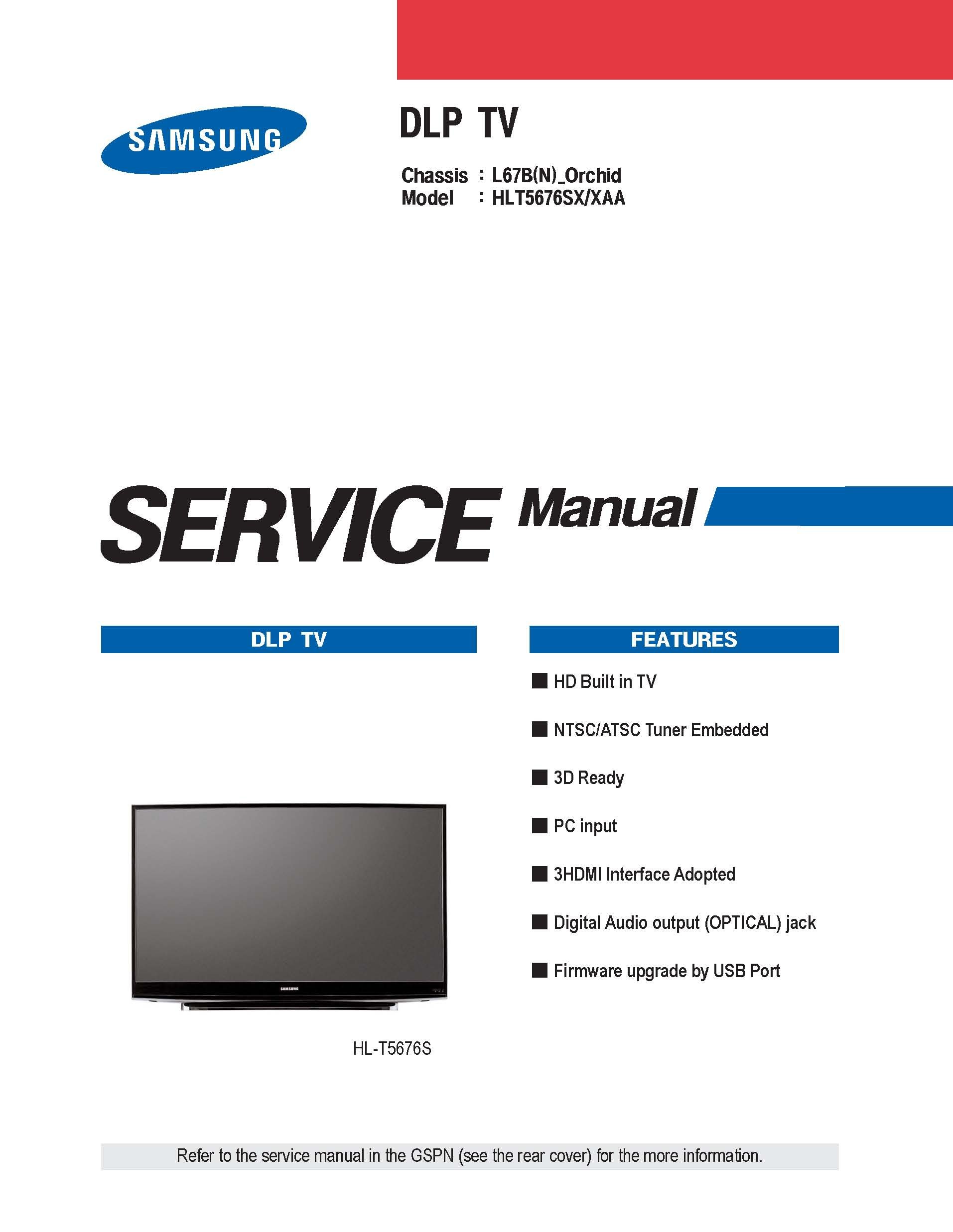 Samsung HLT5676SX/XAA Service manual Unknown Binding – 2007