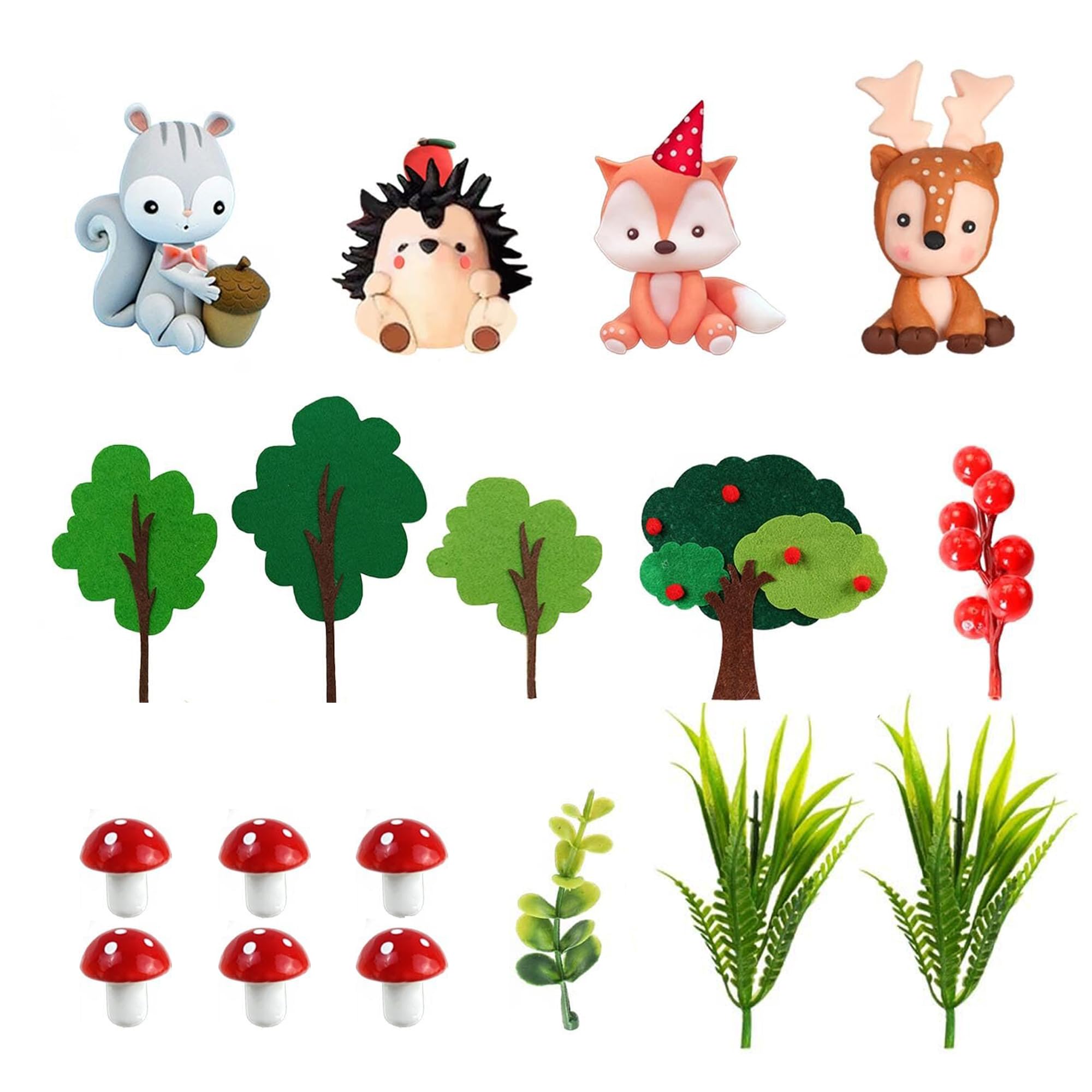 Photo 1 of Woodland Animals Cake Topper with Fox Squirrel Hedgehog Sika Deer Mushroom for Boys Girls Birthday Party Supplies (Woodland Animals)