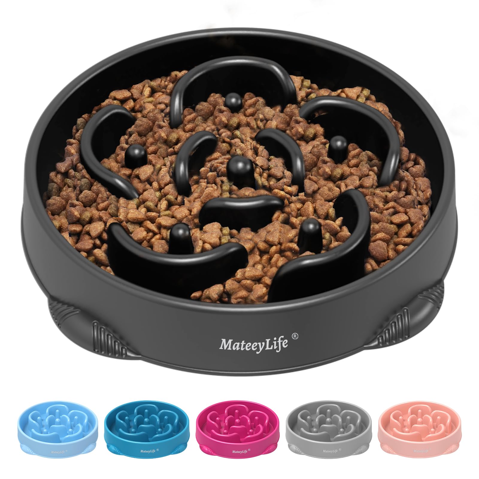 MateeyLife Dog Bowls, Slow Feeder Dog Bowl, Anti-Choking Puzzle Interactive Dog Slow Feeder Bowl for Large Dog, Dog Bowls to Slow Down Eating, Large Dog Bowl Black 4 Cups(10.43 In)