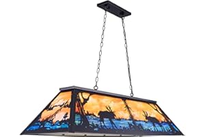 Wellmet Tiffany Pool Table Light 59 inch, 5 Lights Rustic Deer Chandelier for Kitchen Island, Cabin, Billiards Table Lamp, Farmhouse Chandelier for Country, Wild West Style