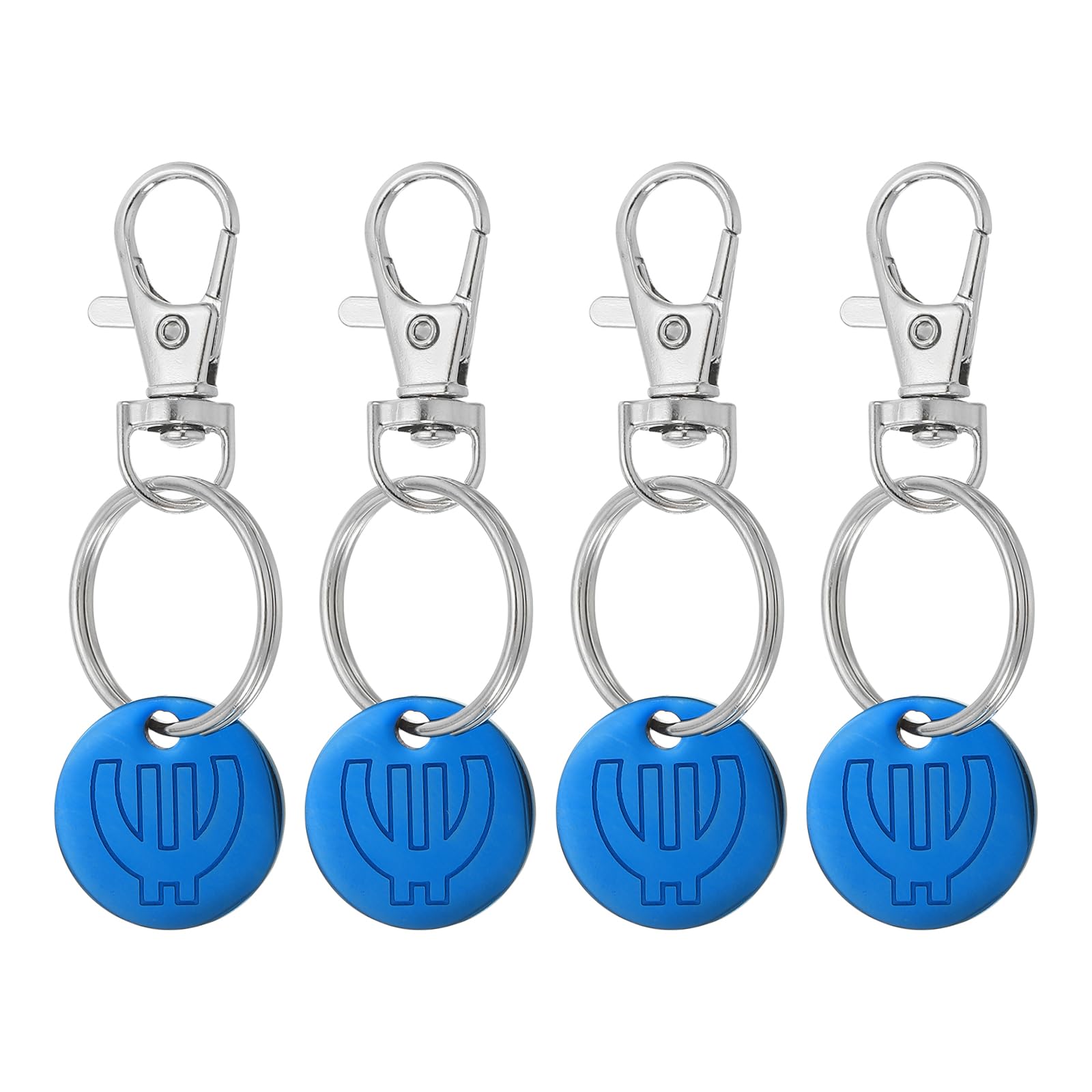PATIKIL Shopping Trolley Token Key Ring, 4 Pack Stainless Steel Grocery Cart Remover Coin Keychains Unlock Release Key for Meters, Change, Blue