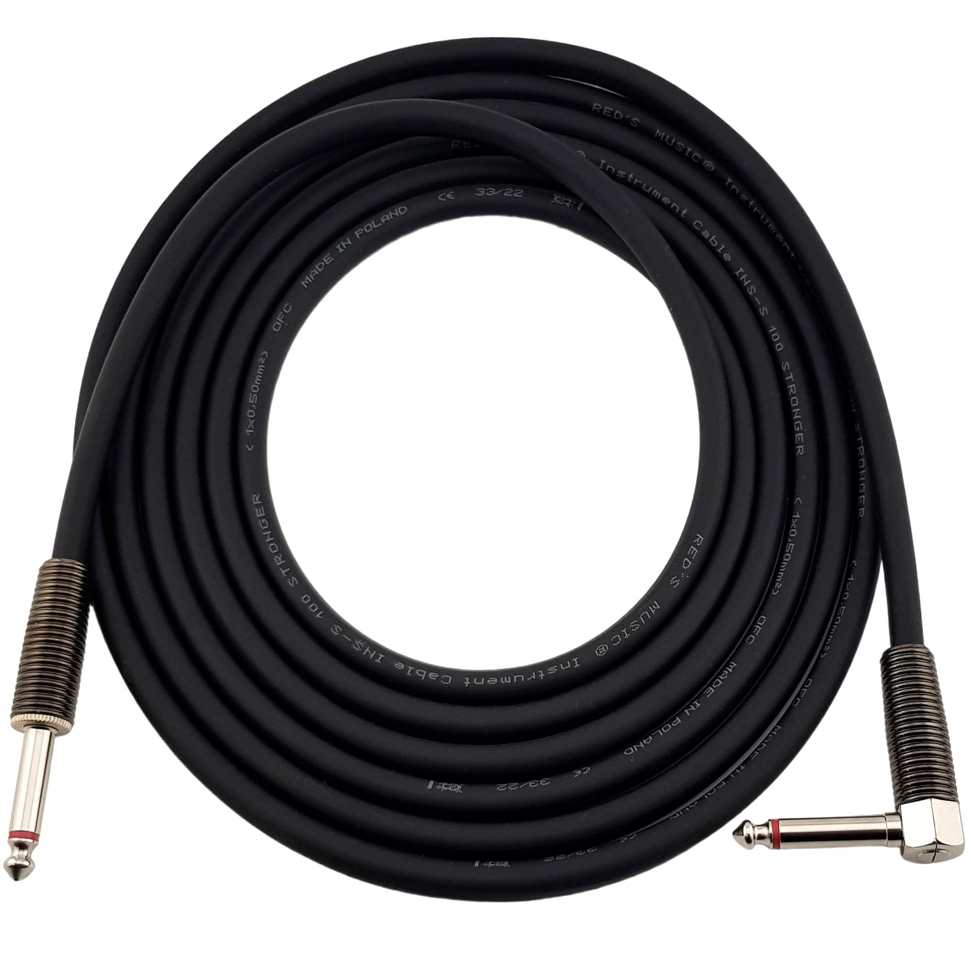 Reds Music Guitar Instrument Cable GCS1260ST, Jack 6.35 mono/Jack 6.35 mono angled, (6m)