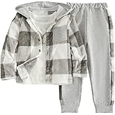 Azmxynol Boys Clothes Plaid Hooded Shirt 2pcs Outfit, Button Front Toddler Fall Winter Hoodie & Sweatpants Set, 4-8 years