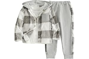 Azmxynol Boys Clothes Plaid Hooded Shirt 2pcs Outfit, Button Front Toddler Fall Winter Hoodie & Sweatpants Set, 4-8 years