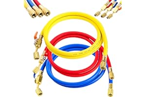 ZLSHMOEE 2025 Upgrade 29985 Plus II 1/4" HVAC Hose with Ball Valve，Standard 1/4" Flare Fittings，for R410A & All Refrigerants，800 PSI ，60"，Multicolor Pack (3-Pack)