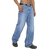 EMMIOL Mens Baggy Jeans Wide Leg, Loose Fit Straight Leg Fit Y2k Denim Pants Mid Rise Streetwear 90s Jnco