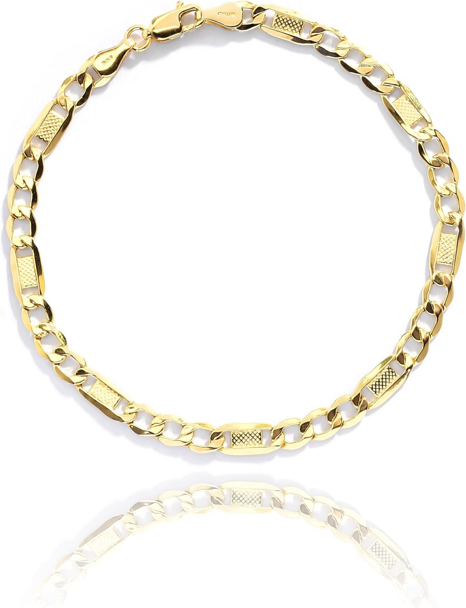 Floreo10k Yellow Gold 5mm Hollow Bar Figaro Chain Bracelet and Anklet for Women and men