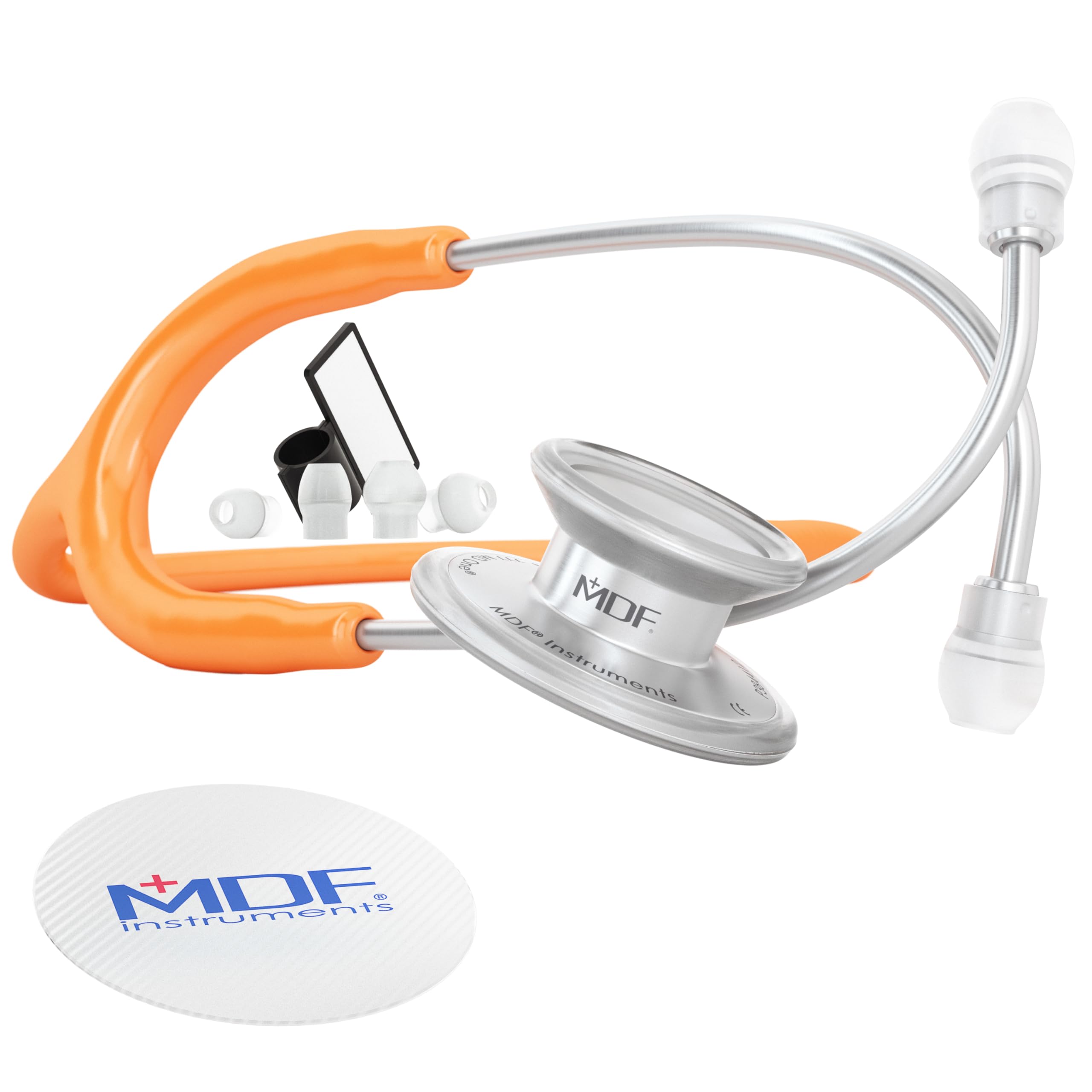 MDF Instruments, MD One Epoch Lightweight Titanium Stethoscope, Adult, Orange Tube, Silver Chestpiece-Headset, MDF777T27