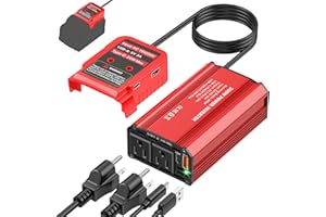 TANHEYIN 300W Power Inverter Compatible with Milwaukee M18 Battery - DC 18V to AC 110V Battery Converter, Portable Power Station with PD 65W Type-C Fast Charging & 2 AC Outlet & 2 USB-A & 1 Type-C 20W