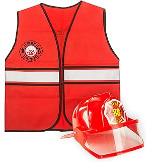 Tigerdoe Fireman Costume - Construction Costume - Occupation Costume (Red Fireman Hat and Vest)