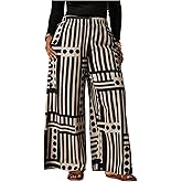 Floerns Women's Plus Size Striped Wide Leg Palazzo Pants High Waist Flowy Lounge Trousers