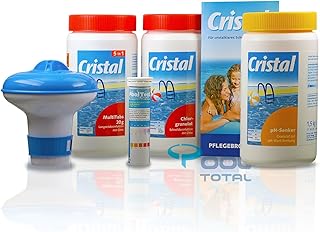 Cristal Poolpflege-SET Chlor 3,7 kg - Wasserpflege Starterset 6-teilig für cristalklares Schwimmbadwasser