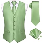 Hi-Tie Mens Suit Vest Tie set Classic Waistcoat and Necktie Handkerchief Cufflinks Suit Wedding Party
