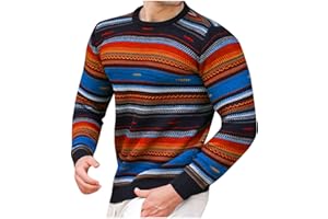 Ymosrh Mens Sweater Men's Loose Round Neck Sweater Long Sleeve Colorful Stripe Casual Bottoming Sweater Sweaters