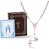 Bestyle Catholic Rosary Beads Necklace for Women Men with Cross Bible Verse Package, 4mm/6mm Virgin Mary Rosary Bead Cross Necklaces in Silver/Gold/Black/Rose Gold Tone