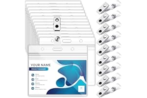 MAILETO 100 Sets Badge Holders and Metal Clips Clear Horizontal Name Tag ID Card Holder with Clip Waterproof ID Badge Holder with Metal Clips