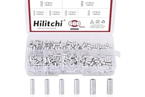 Hilitchi 600 Pcs 6 Sizes Single Barrel Crimp Sleeves Mini Aluminum Crimp Sleeves Connector Kit for Fishing Line for 1.0, 1.2, 1.4, 1.6, 1.8, & 2mm Fishing Wire Dia.