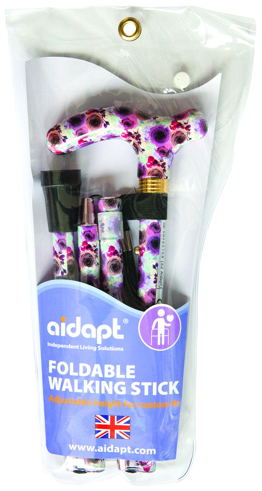 Aidapt Deluxe Folding Walking Cane, Beautiful Patterns, Premier Quality, Prestige Range, Classic Designs,Feel young again! (Rose)