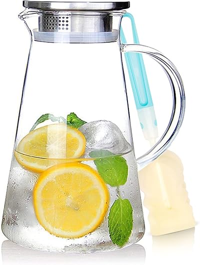 SUSTEAS 1.5 L Glass Jug with Lid Borosilicate Heat Resistant Carafe