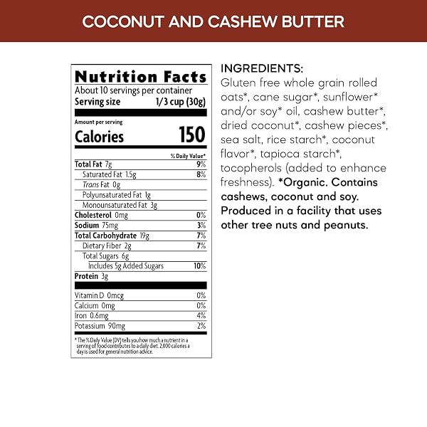 NATURE’S PATH ORGANIC COCONUT & CASHEW BUTTER GRANOLA, 24.7 OZ (PACK OF 1), GLUTEN FREE, NON-GMO