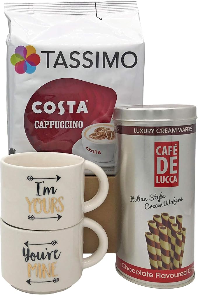 Coffee Lovers Gift Box Set Tassimo Costa Cappuccino I M Yours You Re Mine Stacking Mugs And Luxury Chocolate Cream Wafers Perfect Couples Gift I M Yours You Re Mine Amazon Co Uk Grocery